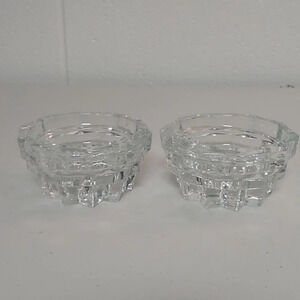 MID-CENTURY MODERN, STARBURST, HEAVY GLASS LOW PROFILE, SET OF 2 CANDLE HOLDERS